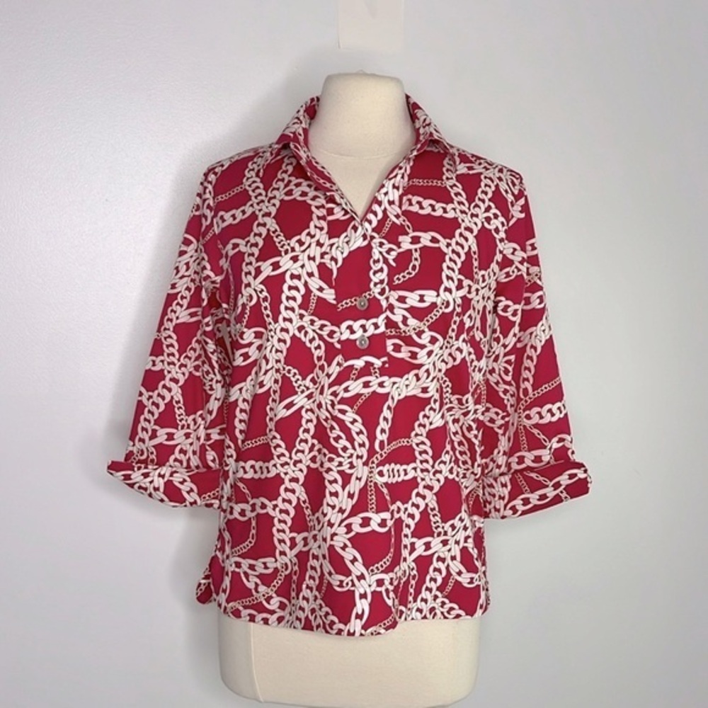 Hinson Wu Aileen 3/4 Sleeve Chain Link pink & white Print Shirt size 4